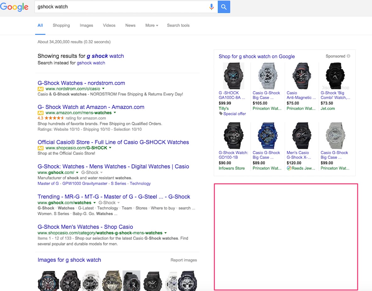 ecommerce example, PLAs still display on right rail