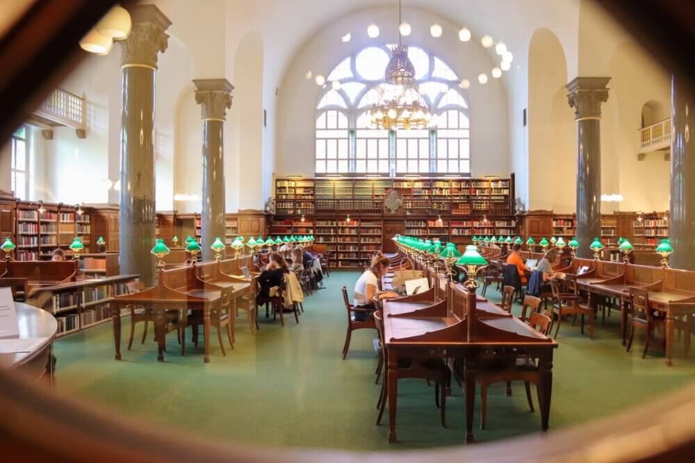 students studying at library
