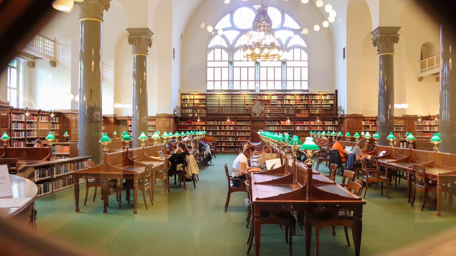 students studying at library