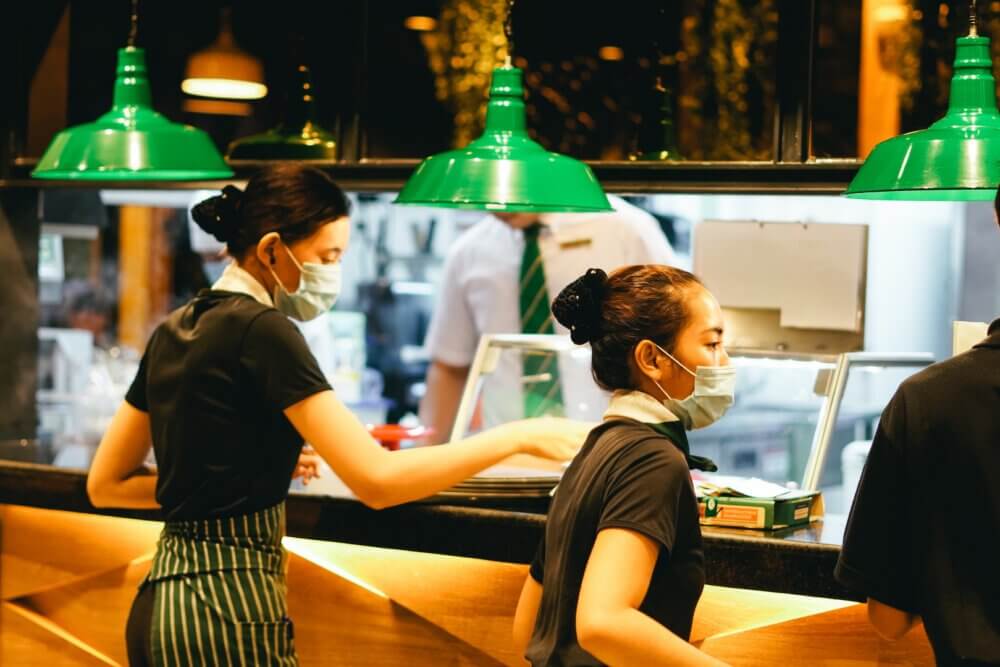 Employees serving food