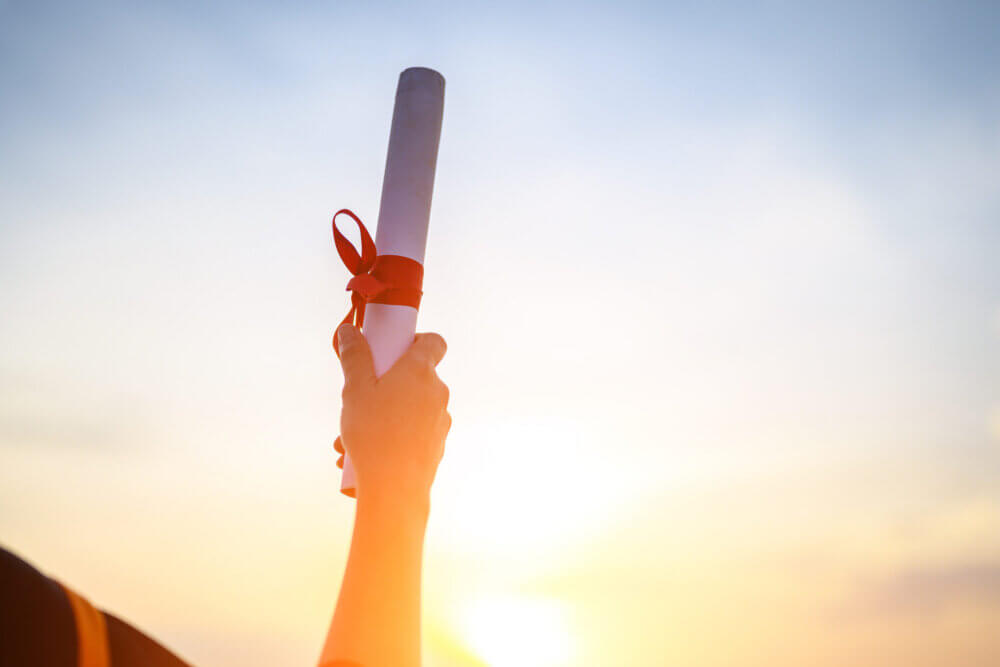 Graduates wear a black hat to stand for congratulations on graduation