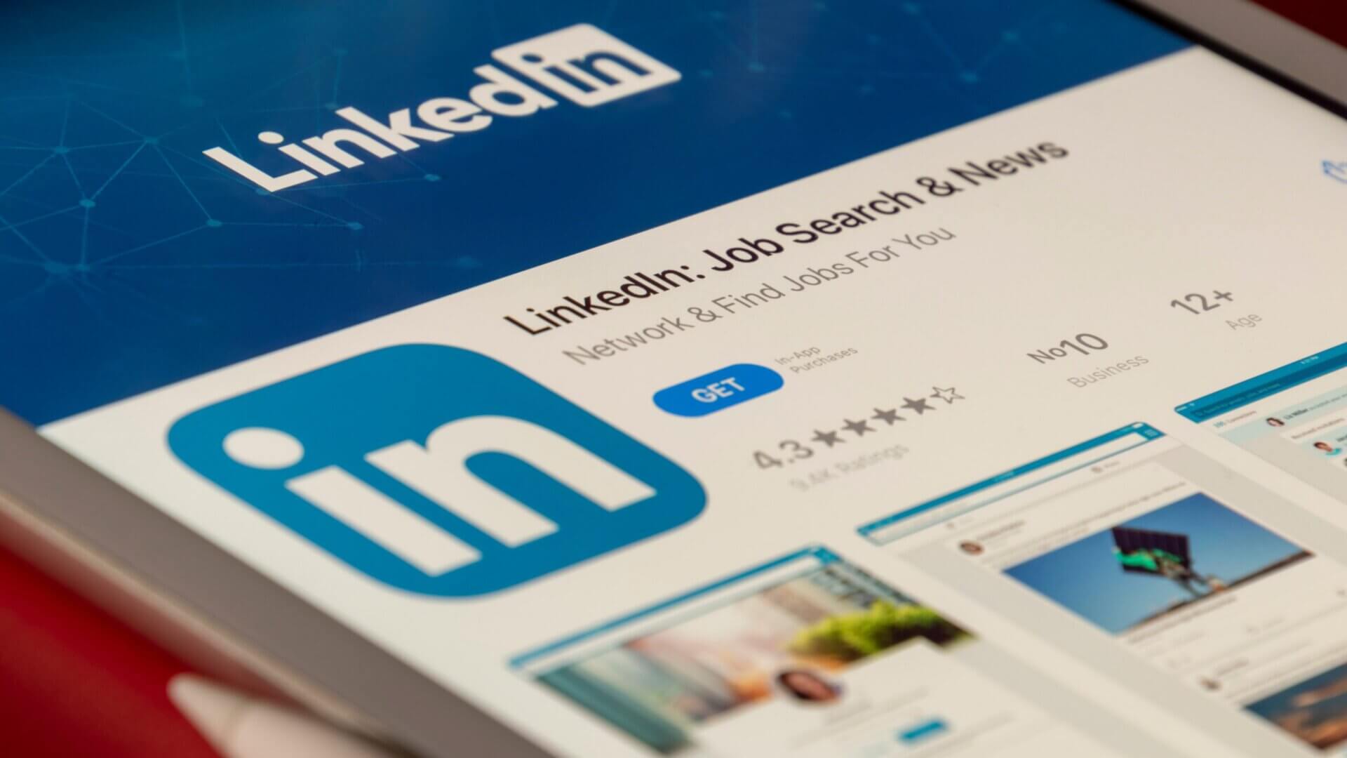 LinkedIn social media app displayed on a tablet