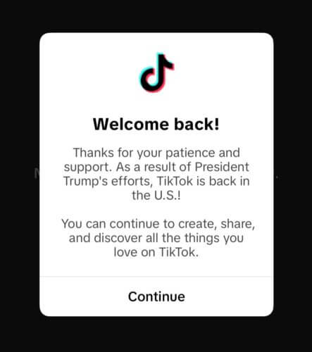 Welcome back to TikTok United States message on January 20, 2025