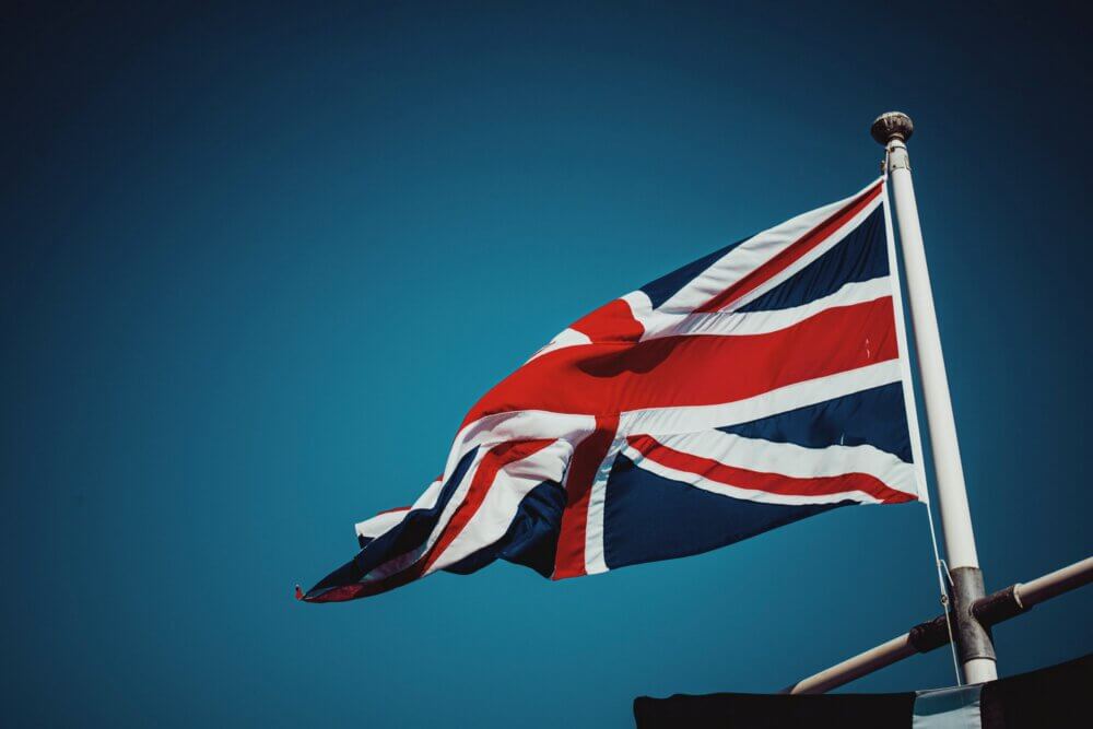 Union jack in the blue sky