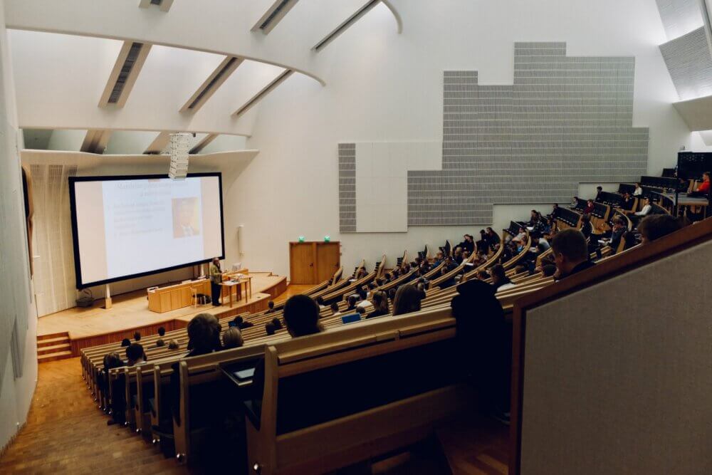 students sitting in lecture classroom