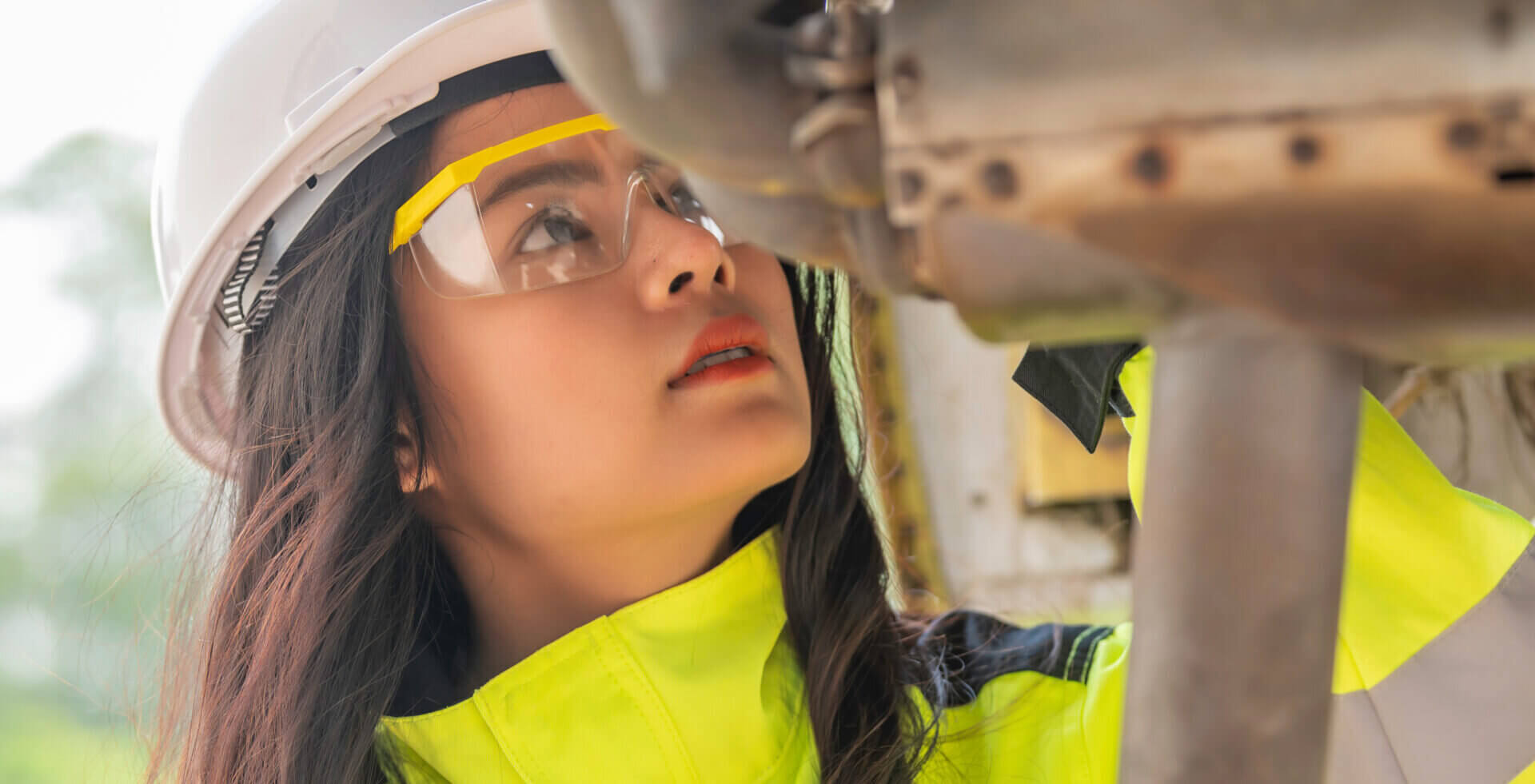 Technician fixing the engine of the airplane,Female aerospace engineering checking aircraft engines,Asian mechanic maintenance inspects plane engine