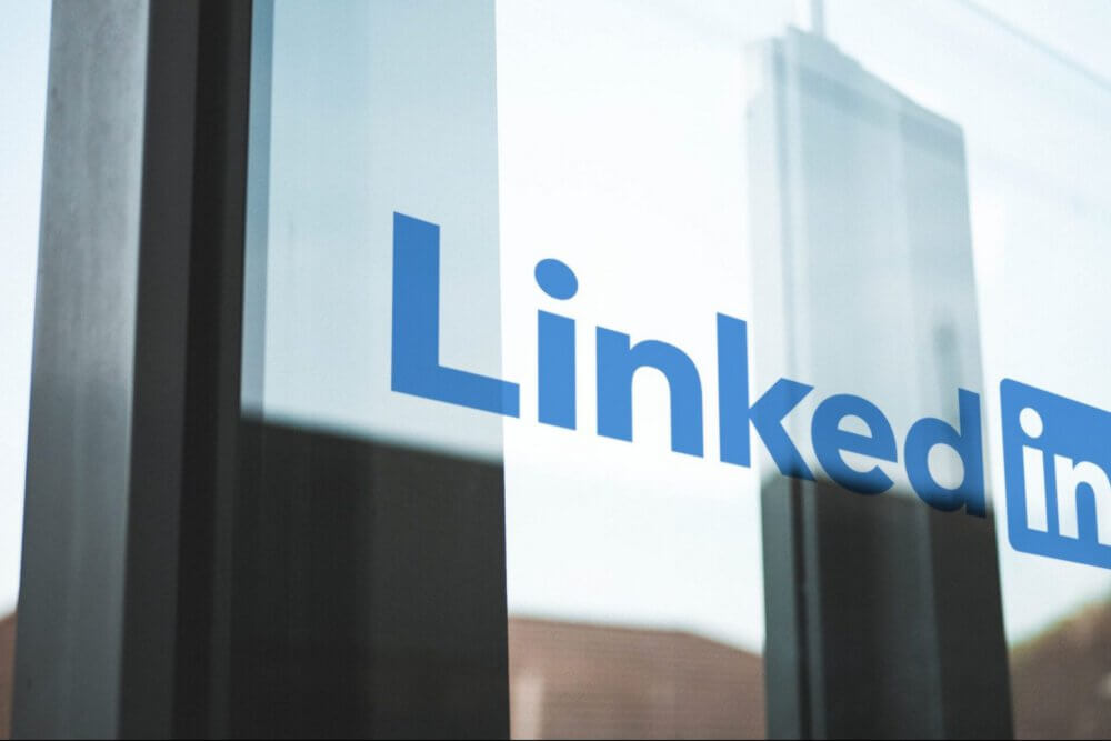 LinkedIn logo on glass window