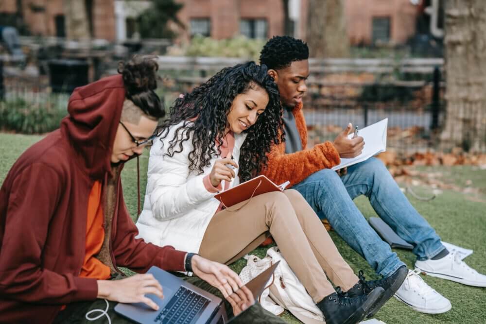 students studying outside