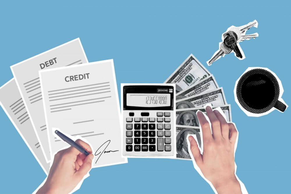 load and credit documents with a calculator and dollar bills